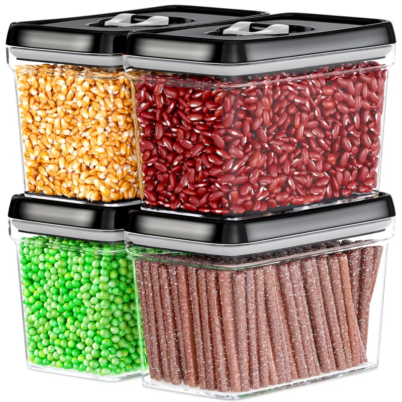 DWÃ‹LLZA KITCHEN Airtight Food Storage Containers - Pantry Snacks Kitchen Container, Baking Supplies, 4LB Sugar & Flour Canister - 4 Pc Set All Same Size - Clear Plastic BPA-Free - Keeps Fresh & Dry - Image 1